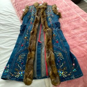 GORGEOUS Long Vest Faux fur around neck and arms.